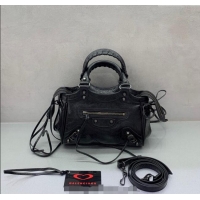 Well Crafted Balenciaga Le City Top Handle Bowling Bag in Lambskin Leather 0926 Black 2025