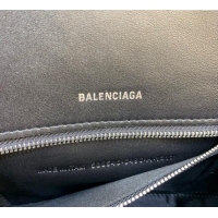 Big Discount Balenciaga Hourglass Small Top Handle Bag in Crocodile Embossed Calfskin 26071 Black/Silver 2025