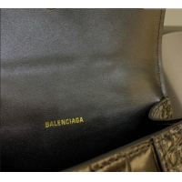 Super Quality Balenciaga Hourglass Mini Top Handle Bag in Crocodile Embossed Calfskin 26070 Black/Gold 2025