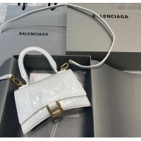 Well Crafted Balenciaga Hourglass Mini Top Handle Bag in Crocodile Embossed Calfskin 26070 White/Gold 2025