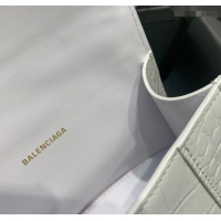 Well Crafted Balenciaga Hourglass Mini Top Handle Bag in Crocodile Embossed Calfskin 26070 White/Gold 2025