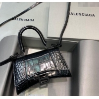 Fashion Discount Balenciaga Hourglass Mini Top Handle Bag in Crocodile Embossed Calfskin 26070 All Black 2025