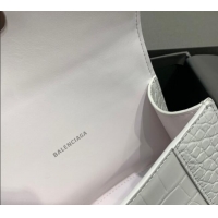 Best Price Balenciaga Hourglass Mini Top Handle Bag in Crocodile Embossed Calfskin 26078 White/Silver 2025