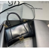 Luxury Cheap Balenciaga Hourglass Small Top Handle Bag in Smooth Calfskin 26079 Black/Gold 2025