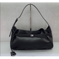 Good Product Balenciaga Bel Air Medium Shoulder Bag in smooth calfskin 26082 black aged-silver hardware 2025