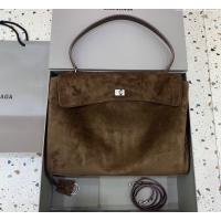 Super Quality Balenciaga Rodeo Large Handbag in suede With aged-silver hardware 78972 Dark Coffee Brown 2025
