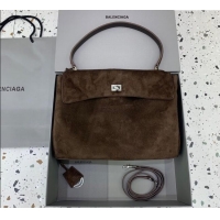 Super Quality Balenciaga Rodeo Medium Handbag in suede With aged-silver hardware 78972 Dark Coffee Brown 2025