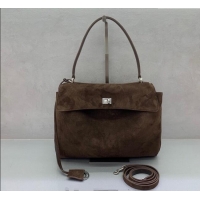 Super Quality Balenciaga Rodeo Medium Handbag in suede With aged-silver hardware 78972 Dark Coffee Brown 2025