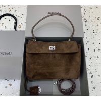 Best Price Balenciaga Rodeo Small Handbag in suede With aged-silver hardware 78972 Dark Coffee Brown 2025
