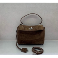 Best Price Balenciaga Rodeo Small Handbag in suede With aged-silver hardware 78972 Dark Coffee Brown 2025