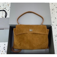 Trendy Design Balenciaga Rodeo Medium Handbag in suede With aged-silver hardware 78972 Camel Brown 2025