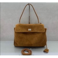 Trendy Design Balenciaga Rodeo Medium Handbag in suede With aged-silver hardware 78972 Camel Brown 2025