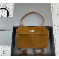 Luxury Discount Balenciaga Rodeo Small Handbag in suede With aged-silver hardware 78972 Camel Brown 2025