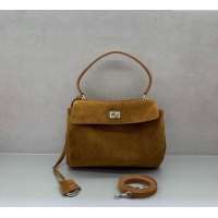 Luxury Discount Balenciaga Rodeo Small Handbag in suede With aged-silver hardware 78972 Camel Brown 2025