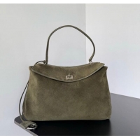 Top Quality Balenciaga Rodeo Medium Handbag in suede 78972 green aged-silver hardware 2025