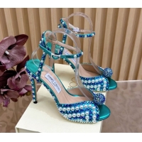Best Price Jimmy Choo Sacora Heel Sandals 10.5cm with Pearls and Strass Green 1031022