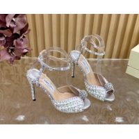 Luxury Discount Jimmy Choo Sacora Heel Sandals 10.5cm with Pearls and Strass Silver 1031023