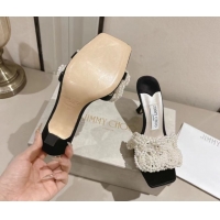 Purchase Jimmy Choo Cary Heel Slides Sandal 7cm in Satin with Pearl Embellishments Black 1031025