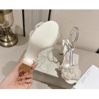 Good Quality Jimmy Choo Cary Heel Sandals 8.5cm in Satin with Pearl Embellishments White 1031026
