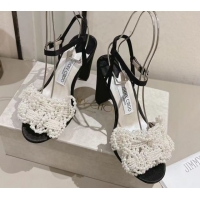 Grade Quality Jimmy Choo Cary Heel Sandals 8.5cm in Satin with Pearl Embellishments Black 1031027