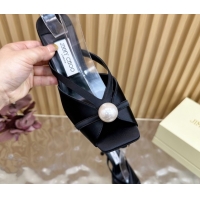 Luxury Jimmy Choo Siva Heel Sandals 8.5cm in Satin with Pearl Black 1031029