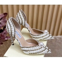 Popular Style Jimmy Choo Sacora Pumps 10cm with Pearls and Strass White 2025 JC103101