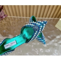 Classic Hot Jimmy Choo Sacora Pumps 10cm with Pearls and Strass Green 2025 JC103101