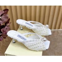Shop Duplicate Jimmy Choo Siva Heel Slides Sandal 8.5cm with Pearls Allover 2025 JC103102
