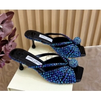 Unique Style Jimmy Choo Siva Heel Slides Sandal 8.5cm with Strass Allover Blue 2025 JC103102