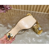 Good Quality Jimmy Choo Siva Heel Slides Sandal 8.5cm with Strass Allover Gold 2025 JC103102