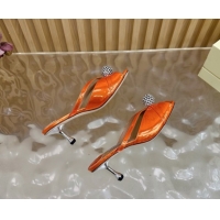 Most Popular Jimmy Choo Siva Heel Slides Sandal 6.5cm in Glazed Leather with Strass Orange 2025 JC103102