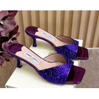 Hot Style Jimmy Choo Skye Heel Slides Sandal 6.5cm in Glazed Leather and Strass Purple 2025 JC103103
