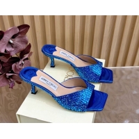 Top Grade Jimmy Choo Skye Heel Slides Sandal 6.5cm in Glazed Leather and Strass Royal Blue 2025 JC103103