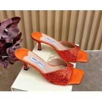 Durable Jimmy Choo Skye Heel Slides Sandal 6.5cm in Glazed Leather and Strass Orange2 2025 JC103103
