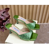 Cheap Price Jimmy Choo Skye Heel Slides Sandal 6.5cm in Glazed Leather and Strass Green 2025 JC103103