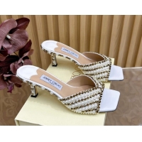 Low Cost Jimmy Choo Skye Heel Slides Sandal 6.5cm in Pearls and Strass White 2025 JC103103