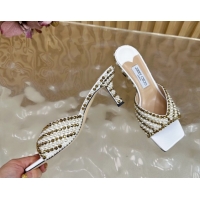 Low Cost Jimmy Choo Skye Heel Slides Sandal 6.5cm in Pearls and Strass White 2025 JC103103