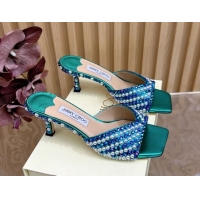 Buy Luxury Jimmy Choo Skye Heel Slides Sandal 6.5cm in Pearls and Strass Green 2025 JC103103