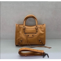 Top Design Balenciaga Le City Small Bag in Arena Storico lambskin leather 0926 Camel Brown 2025