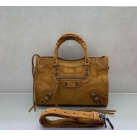 Hot Sell Cheap Balenciaga Le City Small Bag in 0926 Camel Brown Suede 2025