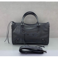 Big Discount Balenciaga Le City Medium Bag in Arena Storico lambskin 0925 Dark Grey 2025
