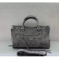 Luxury Cheap Balenciaga Le City Medium Bag in Suede 0925 Dark Grey 2025