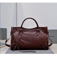 Promotional Balenciaga Le City Medium Bag in Arena Storico lambskin 0925 Dark Burgundy 2025