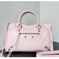 Top Grade Balenciaga Le City Medium Bag in Arena Storico lambskin 0925 Light Pink 2025