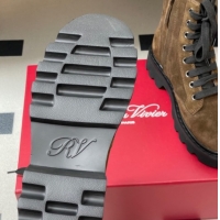 Stylish Roger Vivier Viv' Rangers Truck Ankle Boots 5cm in Suede with Metal-Tone Buckle Brown 1030065