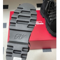 Perfect Roger Vivier Viv' Rangers Truck Ankle Boots 5cm in Suede with Strass Buckle Black 1030067