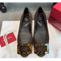 Luxury Roger Vivier Trompette Ballerinas in Suede with Buckle Dark Brown 1030068