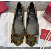 Good Quality Roger Vivier Trompette Ballerinas in Suede with Buckle Green 1030070
