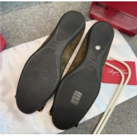 Good Quality Roger Vivier Trompette Ballerinas in Suede with Buckle Green 1030070