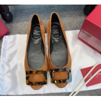 Unique Style Roger Vivier Trompette Ballerinas in Suede with Buckle Camel 1030071